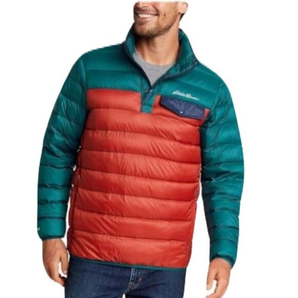 EDDIE BAUER EB650 Nylon 3 Snap Pullover Down Puffer Jacket Men’s Size M - Picture 1 of 13